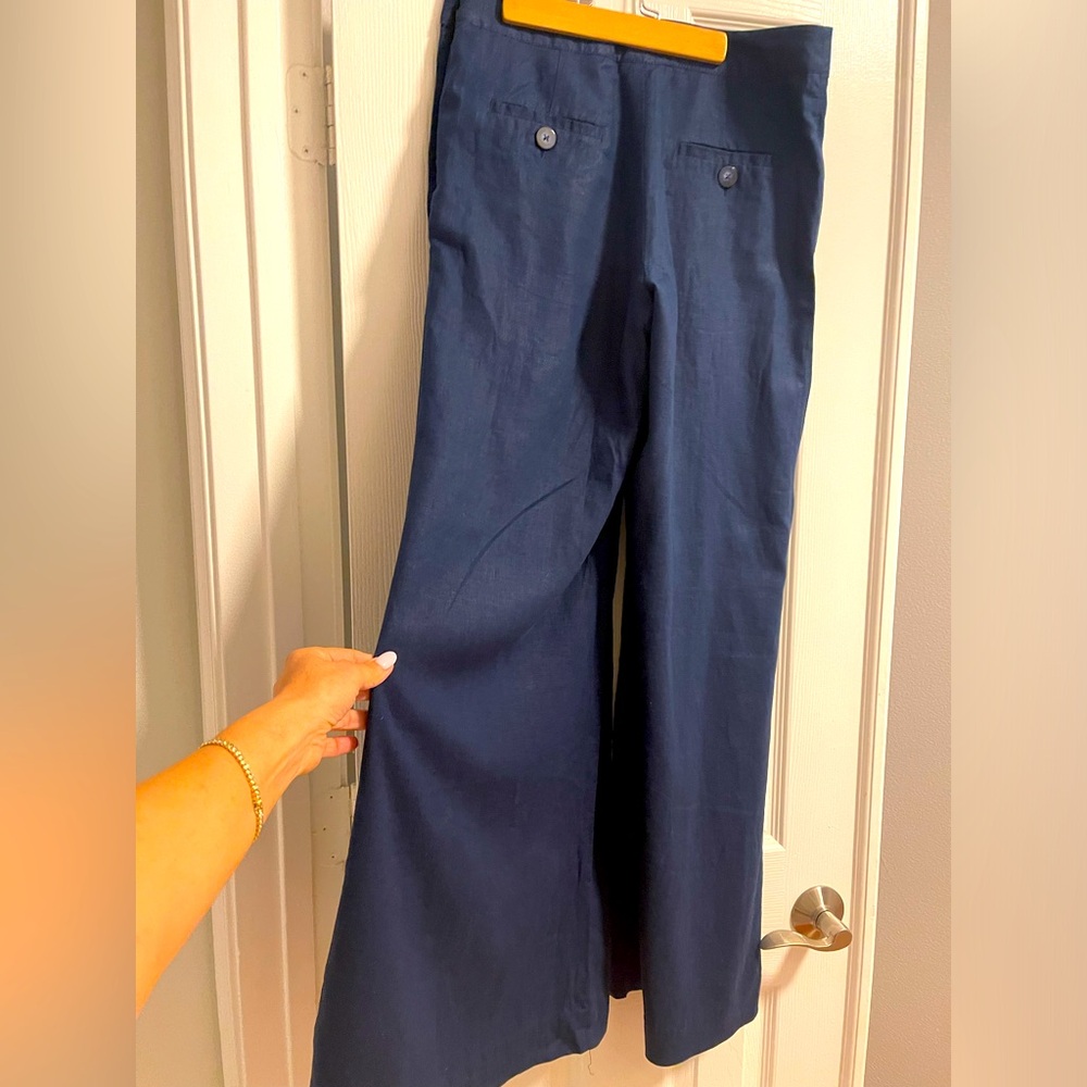Anthropologie Elevenses High waisted Wide leg linen Pants in dark blue size 6 - Picture 3 of 11
